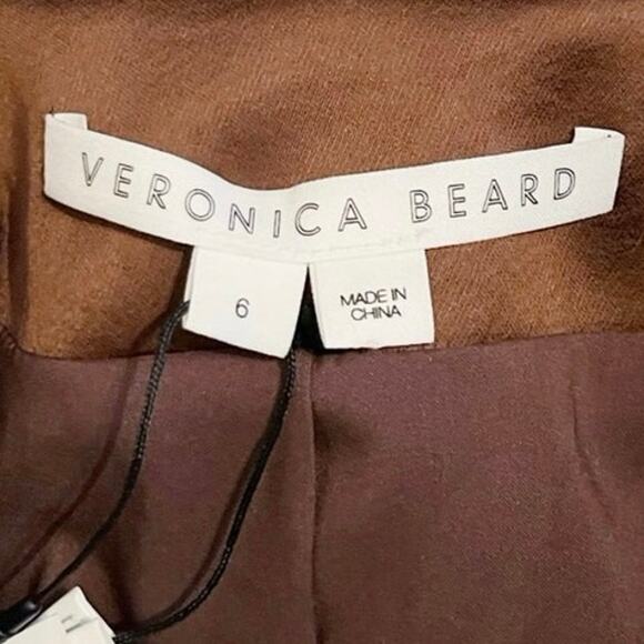 Veronica Beard Brown Satin Roche Double Breasted Long Sleeve Flap Pockets Blazer - Picture 4 of 7